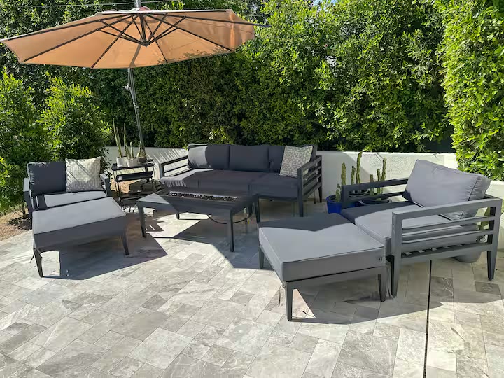 Palm Haven Pool House - Patio Seating Palm Haven Pool House patio seating at a direct-booking vacation rental in Phoenix, Arizona